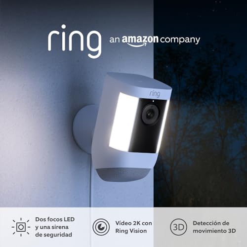 Ring cámara Pro con luces cableada (Spotlight Cam Pro Wired) | Cámara de seguridad exterior con vídeo 2K, Ring Vision, detección de movimiento 3D y luces LED | 30 días de prueba gratuita de Ring Home