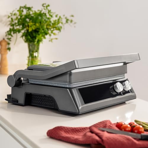 Cecotec Parrilla Eléctrica con Placas Desmontables Rockn'Grill Bistro. 2400W, Cocción sin Humo y Saludable, Control Táctil, Placas con Temperatura Independiente, Incluye Sonda de Temperatura