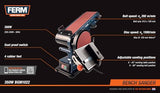 FERM Lijadora de banda - 350W - 150mm - Incluye 2 bandas de lijado (P80 y P120) y 2 discos de lijado (P80 y P120)