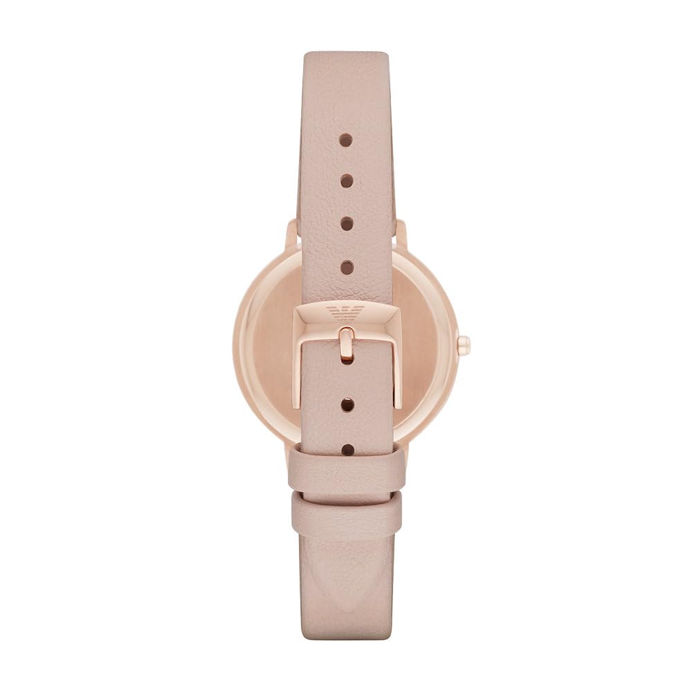 Emporio Armani Reloj de señora, movimiento de dos manecillas, caja de acero rosa dorado de 32 mm con correa de piel, AR2510, Rosa claro y blanco roto