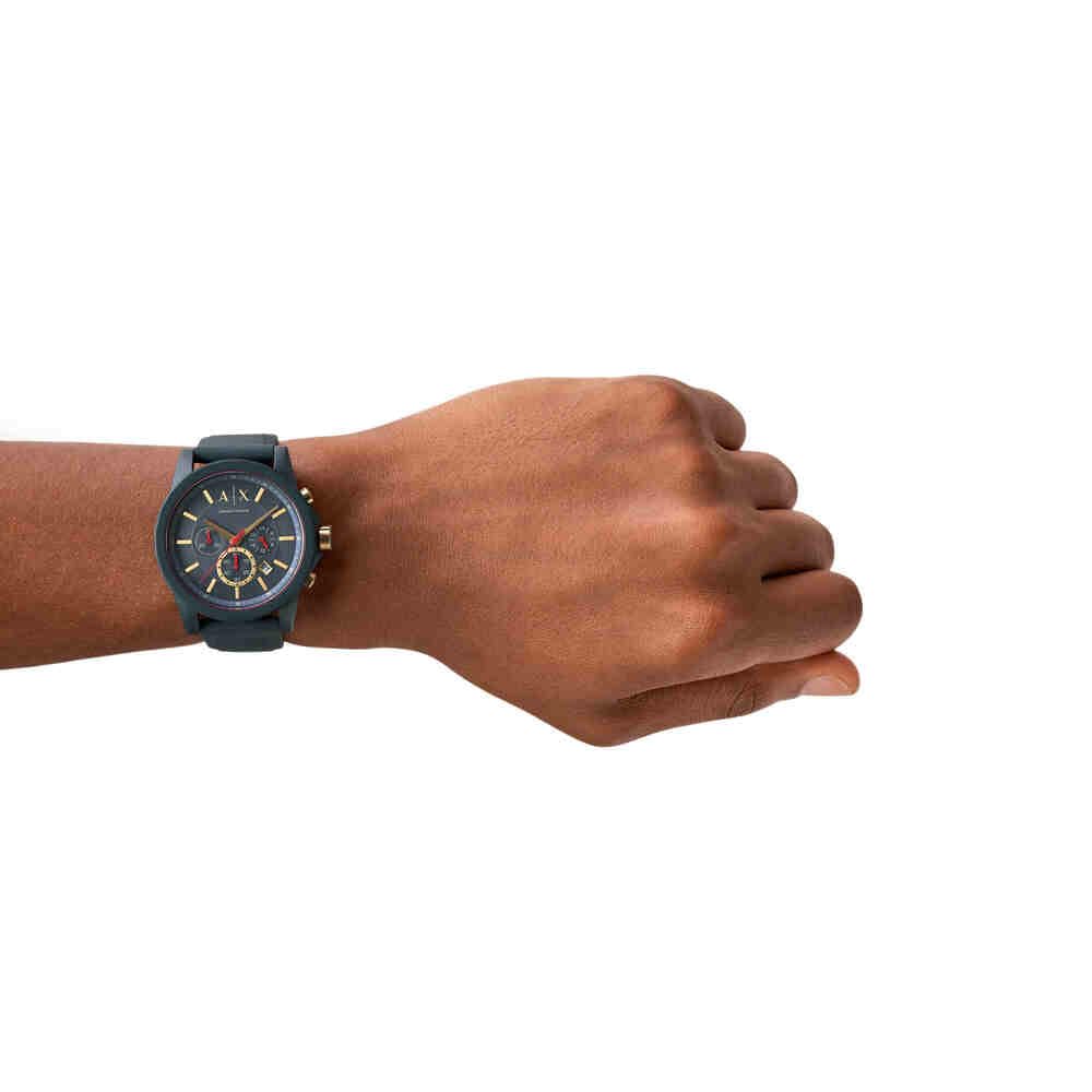 Armani Exchange Reloj Hombre, Movimiento cronógrafo, 47mm Caja de silicona azul con correa de silicona, AX1335