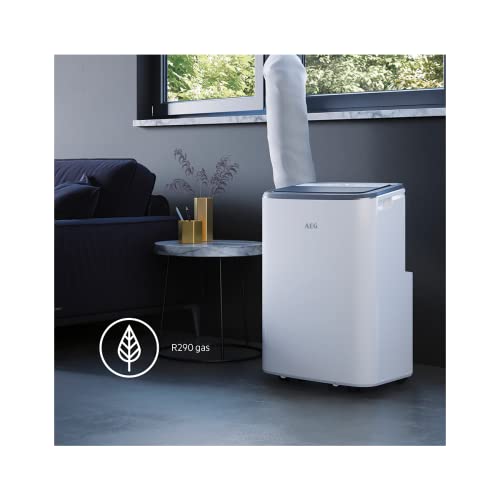 AEG AXP26U338CW Aire Acondicionado Portátil ChillFlex Pro - Función Frío, Deshumidificador y Ventilador - 9000BTUs, R290, 30-40m2, Mando, Temporizador, Filtro Anti Bacteriano, Silencioso - Blanco