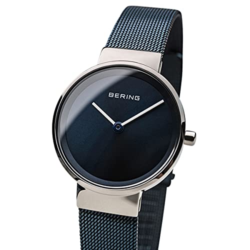 BERING 14526-307 Reloj de cuarzo para mujer con caja de acero inoxidable plateado de 26 mm y esfera azul, correa milanesa, cristal de zafiro y resistencia al agua de 3 ATM