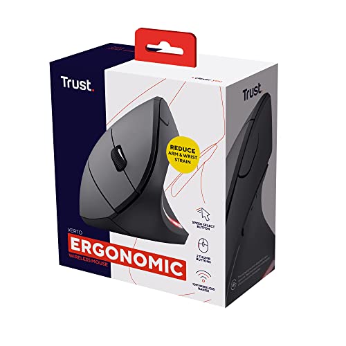 Trust Verto 60 Pack - 60x Ratón Vertical Inalámbrico, Ratón Ergonómico, 800/1200/1600 dpi, 2.4GHz, Microrreceptor USB, para PC, Ordenador, Laptop, Desktop, Mac, Pilas Incluidas - Negro