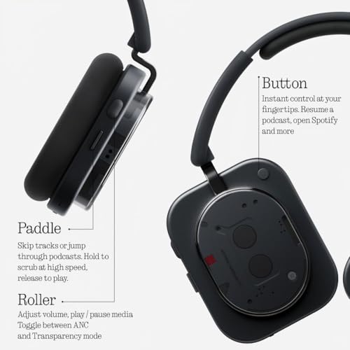Nothing Headphone (1) Auriculares de Diadema iInalámbricos con Cancelación Activa de Ruido, hasta 80h de Batería, Hi-Res, Audio Espacial, Resistentes al Agua – Negro