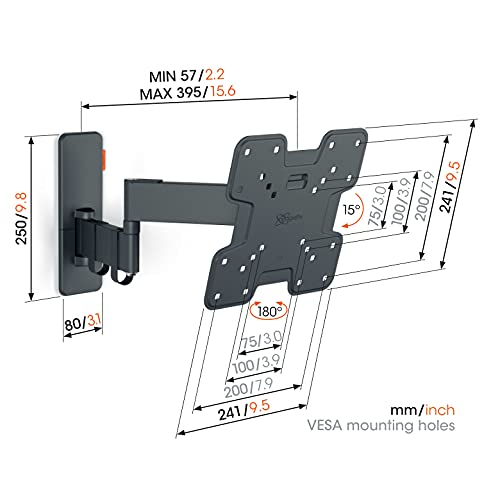 Vogel's TVM 1245 Soporte TV Giratorio para televisores de Entre 19 a 43 Pulgadas, Máx 15 kg, Gira hasta 180º, Inclinable hasta 15º, Soporte para TV máx. VESA 200x200, Compatibilidad Universal
