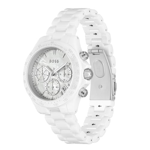 BOSS Reloj Analógico de Cuarzo Multifunción para Mujer Colección Novia con Correa de Cerámica Blanca - 1502630
