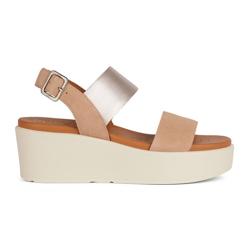Geox D Xand 2.2s A, Sandalia de cuña Mujer, Dk Skin Champagne, 36 EU