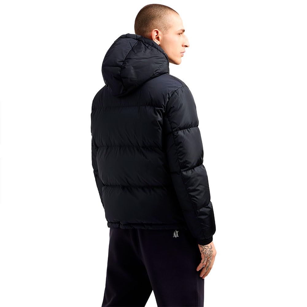 Armani Exchange Icon Project, Logo Embossed Patch, Shiny Nylon Chaleco de Plumas, Azul Marino Profundo, XL para Hombre