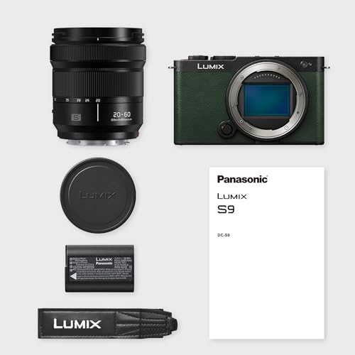 Panasonic Lumix DC-S9KE-G Cámara Vlogs, Puerta Abierta Fotograma Completo Sin Espejo, 24,2 MP, 6K/4K, PDAF 779, Estabilización Imagen, Angulo Libre, WiFi 5 GHz, Verde Oliva, Lente 20-60 mm (Zoom x3)