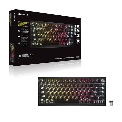 Corsair K65 Plus Wireless 75% RGB Teclado mecánico para Juegos Intercambiable en Caliente – Conmutadores táctiles pre-lubricados MLX Fusion – Dos Capas de amortiguación de Ruido – Teclas PBT –