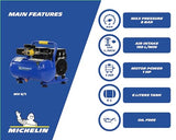 MICHELIN Compresor de aire portátil silencioso MX 6/1, compresor de aire exento de aceite, presión máxima 8 bar, potencia 1 CV, depósito de 6 litros, ruido 58 dB LpA