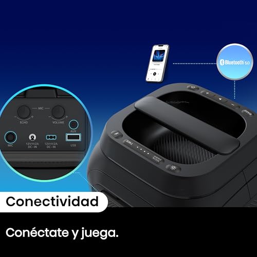 Hisense HP160 Party Rocket - Altavoz Portatil, Modo Karaoke, 160W, 5 Efectos de Luz, Batería de hasta 12 Horas de Duración, Modo Dual (2 Altavoces), Plug and Play, Bluetooth, AUX, USB, IPX4