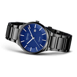 BERING 15239-727 Reloj solar para hombre con caja de titanio de 39 mm con acabado en negro y esfera azul, brazalete de titanio con detalles de titanio, resistencia al agua de 10 ATM
