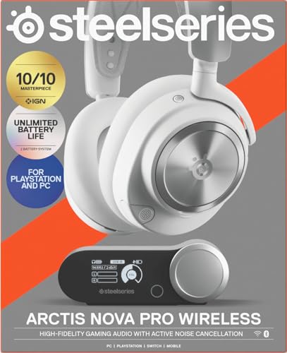 SteelSeries Arctis Nova Pro Wireless Blanco - Cascos Gaming Inalámbricos Multisistema - Controladores magnéticos de neodimio - Cancelación de ruido - Infinity Power System - PC, PS5, Switch 2, Móvil