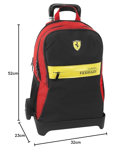 Ferrari – Mochila con carrito desmontable ajustable con asa y tirantes retráctiles, cremallera y bolsillo frontal con cremallera – Mochila escolar 36 x 23 x 47 cm, rojo, Talla única, Casual