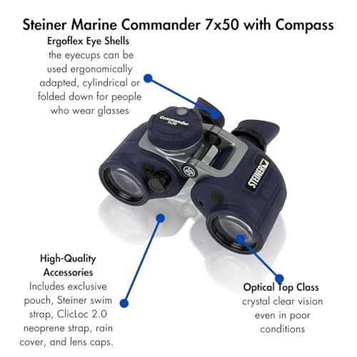 Steiner Optics Marine Commander 7x50 - Prismáticos Profesionales Impermeables con brújula, Calidad Alemana, imágenes cristalinas