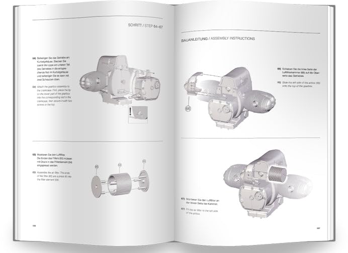 Franzis BME019 67009 0 BMW R 90 S Boxermotor originalgetreues Modell, Bausatz mit schaltbarem 5 Gang Getriebe, über 200 Teile und Begleitbuch, bunt