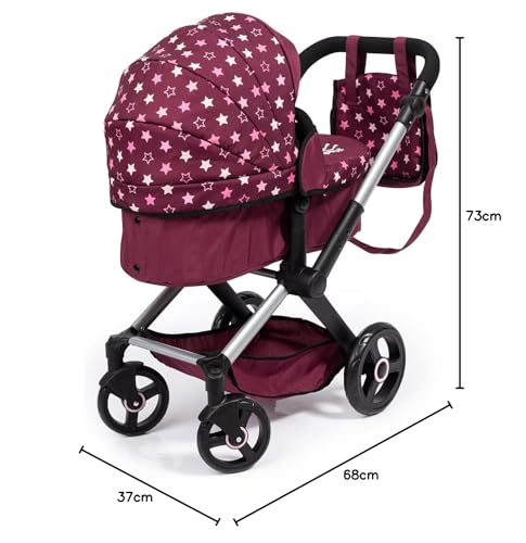 Bayer Design 17023AA Cochecito de muñeca Combi Xeo, Carrito para muñecas, Altura Regulable, Convertible en Sillita Paseo, Bolsa