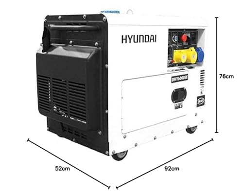 HYUNDAI HY-DHY6000SE, Generador Diesel Pro Monofásico Insonorizado, 5.2 W, 230 V, blanco/negro
