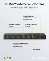 goobay 58479 HDMI Matrix Switch 4 a 2/Divisor Matrix Switch 4k @ 60 Hz/con mando a distancia para reproductor de Blu Ray, Xbox, PS5 y TV/conmutador de 4 entradas y 2 salidas,Schwarz