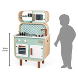 Janod - Cocina de doble cara- Cocina de madera para niños Recto-Verso - Cocina con luz y sonido - Con 7 accesorios - De 3 a 8 años, J06594