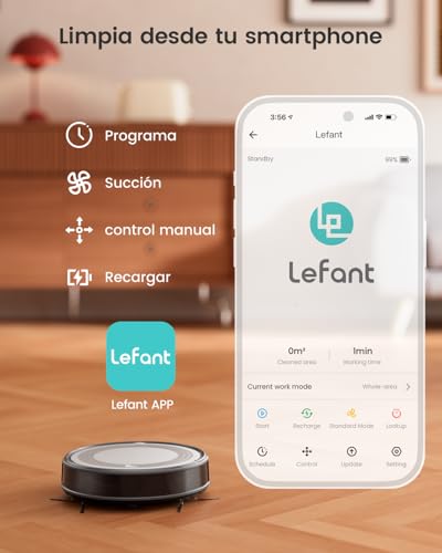 LEFANT M310 Robot Aspirador, 4500Pa Succión, 180 min Autonomía, 6 Modos de Limpieza, Evitación de Obstáculos 4cm, App/Alexa, Ideal para Pelo de Mascotas, Alfombras y Suelos Duros, Gris
