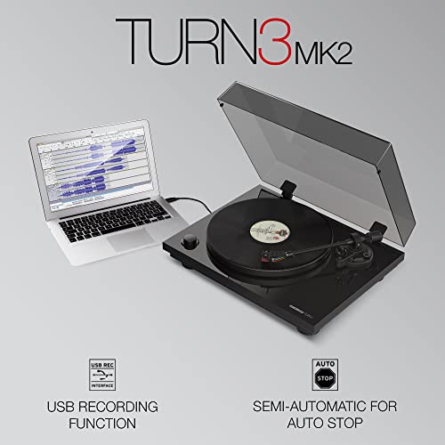 Reloop Turn 3 MK2 | Auténtico Tocadiscos HiFi accionado por Correa con función de grabación USB, Cartucho Ortofon 2M Red premontado, Control de Motor Integrado (33/45/78 RPM)
