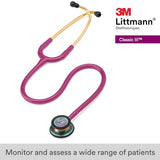 3M Littmann Fonendoscopio para monitorización Classic III, acabado en arcoíris, tubo color frambuesa, 68,5 cm, 5806