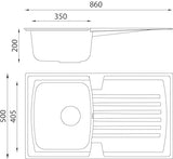 Respekta Boston Fregadero de Mineralite en blanco/Fregadero empotrado de 1 cubeta de 86 x 50 cm/Apto para bases a partir de 45 cm de ancho