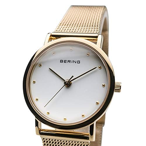 BERING 13426-334 Reloj de cuarzo para mujer con caja de acero inoxidable de 26 mm con acabado dorado y esfera blanca, correa milanesa, cristal de zafiro y resistencia al agua de 3 ATM