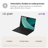 LG gram 14ZD90T-G.AX78B Ordenador Portátil 14 Pulgadas Intel Core Ultra7 255H, 16 GB RAM, 1TB SSD, Panel IPS Antirreflejo, WUXGA, 1.120 g, 30 Horas, FreeOS, Negro, Teclado QWERTY Español