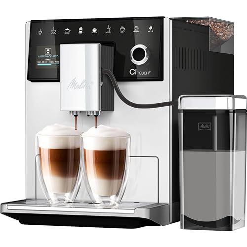 Melitta CI Touch (F630-111) - Cafetera automática con sistema de leche, recipiente para granos de dos cámaras, pantalla One Touch, grosor del café ajustable en 4 niveles, color plateado