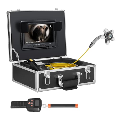 VEVOR Cámara de Alcantarillado con Localizador 512 Hz, 50 m, Cámara de Inspección de Drenaje con Nivelación Automática, Zoom 36X, 12 LED, Tarjeta 32 GB, para Tuberías de Conductos, 320 x 390 x 155 mm