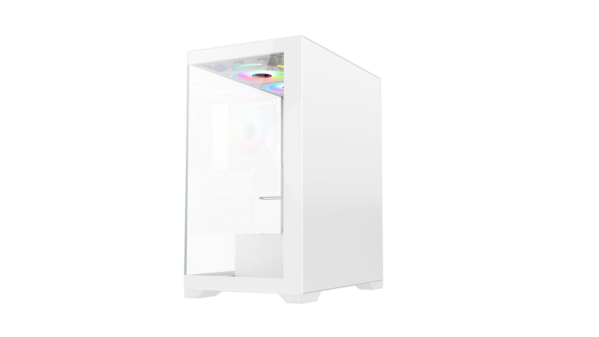 Vida Vetro - Carcasa Blanca ARGB para Juegos con Cristal Frontal y Lateral, ATX, 3 Ventiladores ARGB, 6 Puertos PWM ARGB