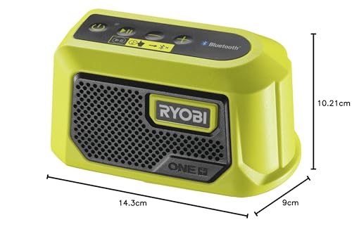Ryobi - Pequeño Altavoz Portátil Bluetooth Compacto 18V One+ - hasta 20 Horas de Reproducción con 1 Batería de 2,5 Ah - Alcance del Bluetooth 25m - Se Vende sin Batería ni Cargador - RBTM18-0