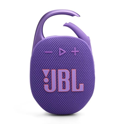 JBL Clip 5, Altavoz inalámbrico portátil con Bluetooth, resistente al agua y al polvo IP67, hasta 12h de reproducción y más con Playtime Boost activado, morado