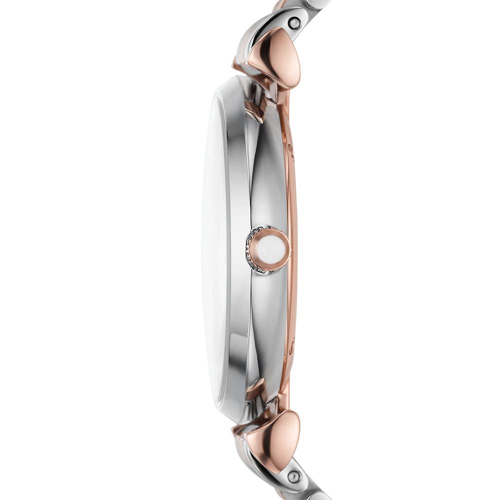 Emporio Armani Reloj de mujer, Movimiento de dos manecillas, 32MM 2T Caja de acero plateado/rosa con correa de acero, AR11537, Purpurina tono oro rosa y tono plata