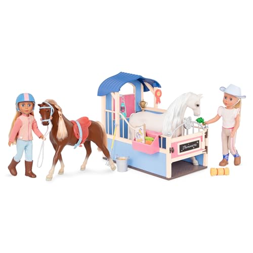 Glitter Girls - Milla & Milkyway, Establo - Muñeca de 14 pulgadas y set ecuestre - Pelo rubio y ojos azules, crin rubia - Muñeca, caballo, conjunto de establo - 3 años +