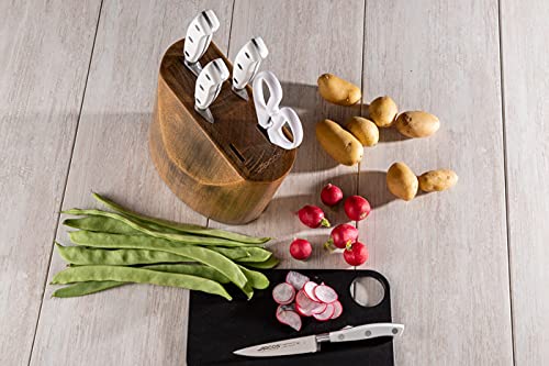 Arcos Set Cuchillos Forjados 5 piezas - Acero Inoxidable Nitrum. 3500 gr. Mango Ergonómico Polioximetileno POM. Serie Riviera Blanc. Hoja delgada con un Borde Suave característico. Color Blanco.