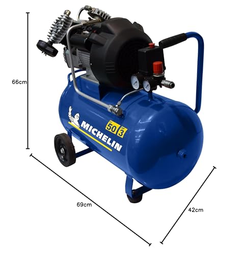 MICHELIN - Compresor de aire portátil MB3650 - Tanque de 50 litros - Motor de 3 hp - Presión máxima 10 bar - Flujo de aire 360 l/min - 21.6 m³/h