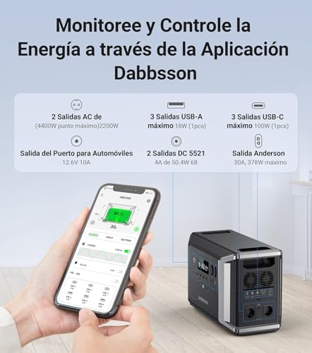Dabbsson DBS2300 Estación de Energía Portátil, Batería LiFePO4 de Generador Solar de 2330Wh, Máximo 8330Wh, para Picnic al Aire Libre, Pesca, Fiesta, Camping