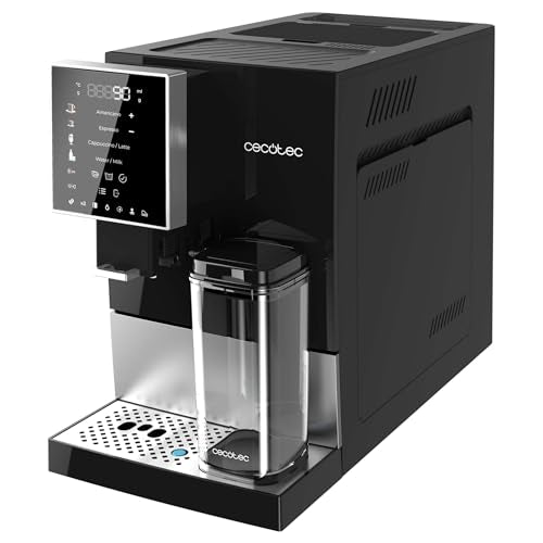 Cecotec Cafetera Superautomática Cremmaet Compactccino Black Silver, 19 Bares, Sistema Thermoblock, Grano recién molido con Plug&Play, Depósito 150gr café con molinillo, 1,1 L agua, 400ml leche