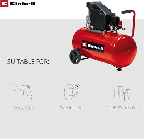 Einhell Compresor TC-AC 190/50/8 (1500 W, máx. 8 bar, lubricación por aceite, depósito de 50 l, válvula de retención / seguridad, tornillo de drenaje para el mantenimiento, pie engomado)