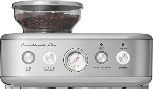 cafetera automatica con molinillo Sencor - cafetera grano con molinillo Barista Express, acero inoxidable cepillado, tanque de agua y café de gran capacidad, boquilla de vapor de cappuccino SES 6010SS