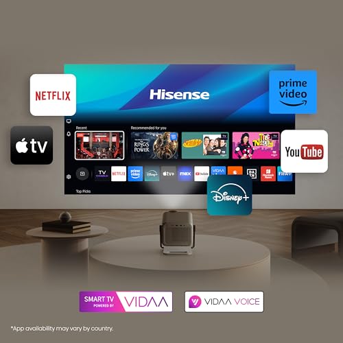 Hisense M2SE Pro - Mini Proyector Laser Trichroma UHD 4K Smart TV, 65 a 200 Pulgadas, 1150 Lumen, Dolby Vision, Audio 2x10W, Zoom Óptico, Autoenfoque, Protección Ocular, Auto-Corrección Trapezoidal