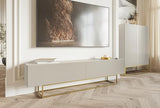 Selsey Mueble De TV Mesa De TV 175 cm con Patas Doradas con Fachada Fresada Gris Beige Veldio