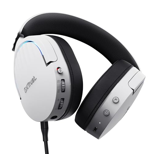 Trust Gaming GXT 491W Fayzo Cascos Gaming Inalámbricos Bluetooth + 2.4 GHz, 7.1 Sonido Envolvente, Batería de 22 Horas, Auriculares Inalámbricos RGB Over-Ear PC PS5 PS4 Switch - Blanco