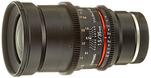 Samyang F1312906101 - Objetivo para vídeo VDSLR para Sony E (Distancia Focal Fija 35mm, Apertura T1.5-22 AS UMC II, diámetro Filtro: 77mm), Negro