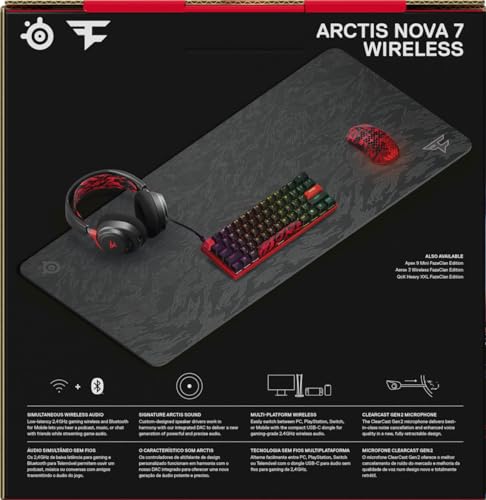 SteelSeries Arctis Nova 7 - Faze Clan Edition - Auriculares Gaming multiplataforma inalámbricos - Dual Wireless 2,4 GHz y Bluetooth - 38 h batería Carga rápida - PC, PS, Mac, móvil, Switch